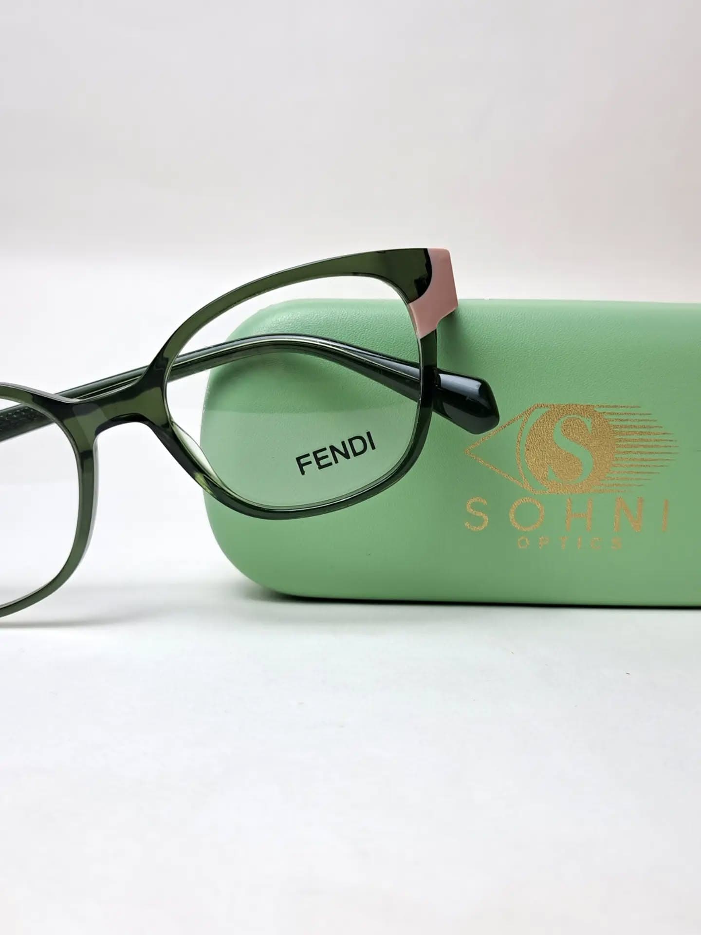 Fendi Olive Green Translucent Cat-Eye Eyeglasses