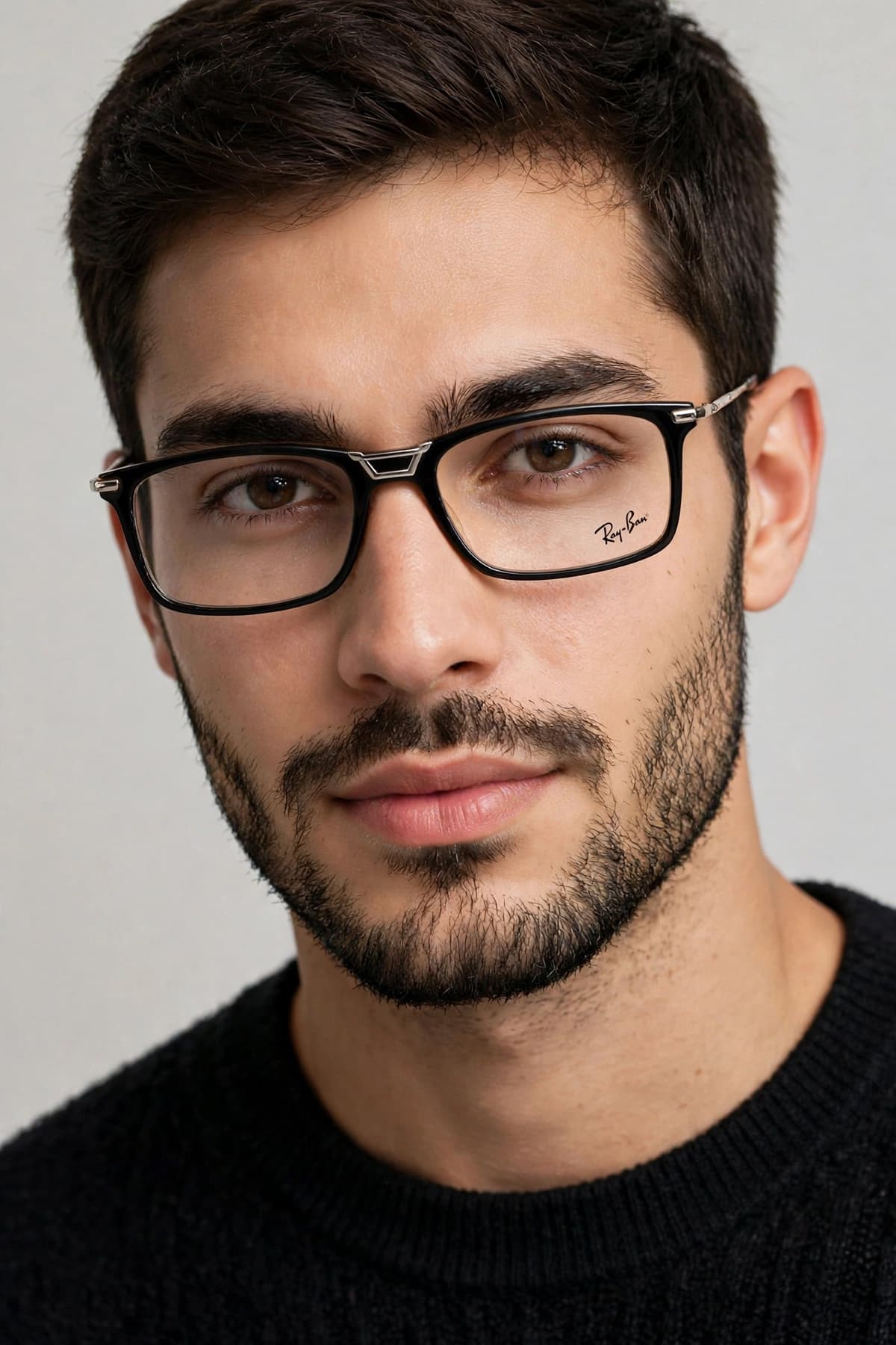Ray Ban Sheet Acetate Black Silver Metal Sides Square Eye Glasses