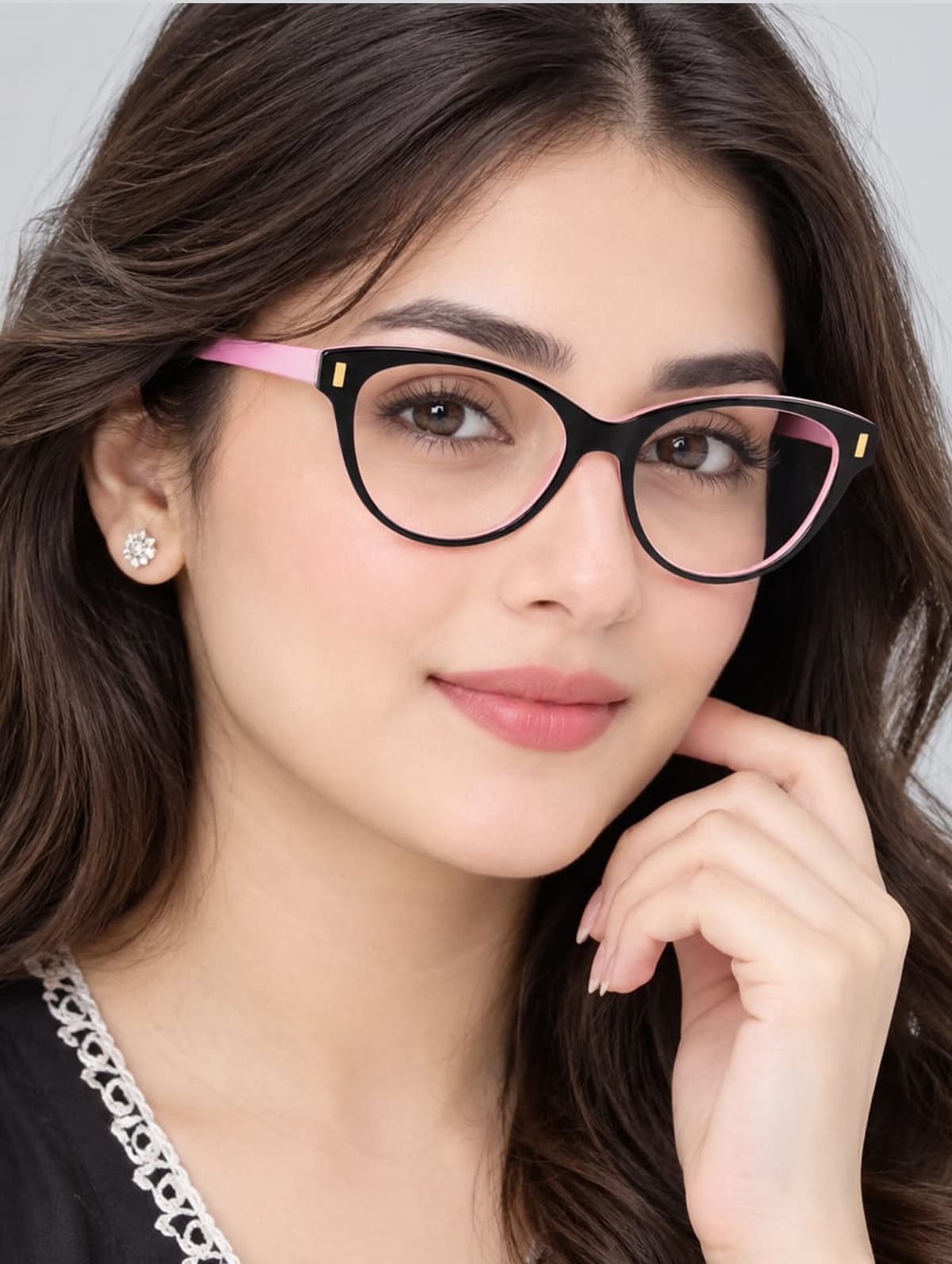 Fendi Sheet Acetate Black Pink And Gold Sides Cat Eye Glasses