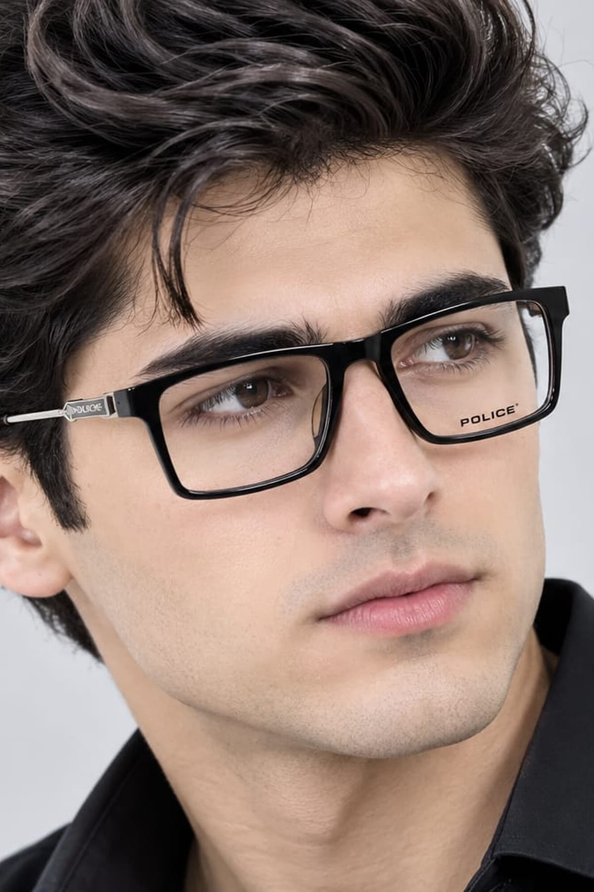 Police Sheet Acetate Black Silver Metal Sides Square Eye Glasses