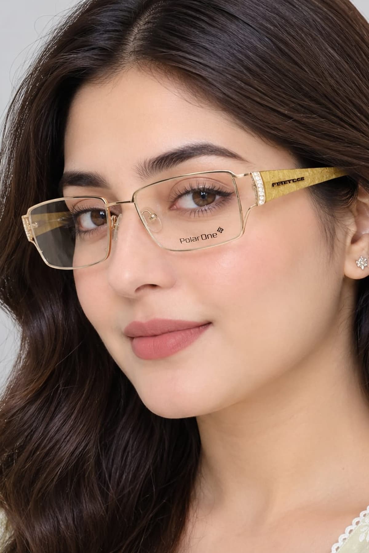 Polar One Metal Gold Daimonties Gold Sheet Acetate Sides Rectangular Eye Glasses