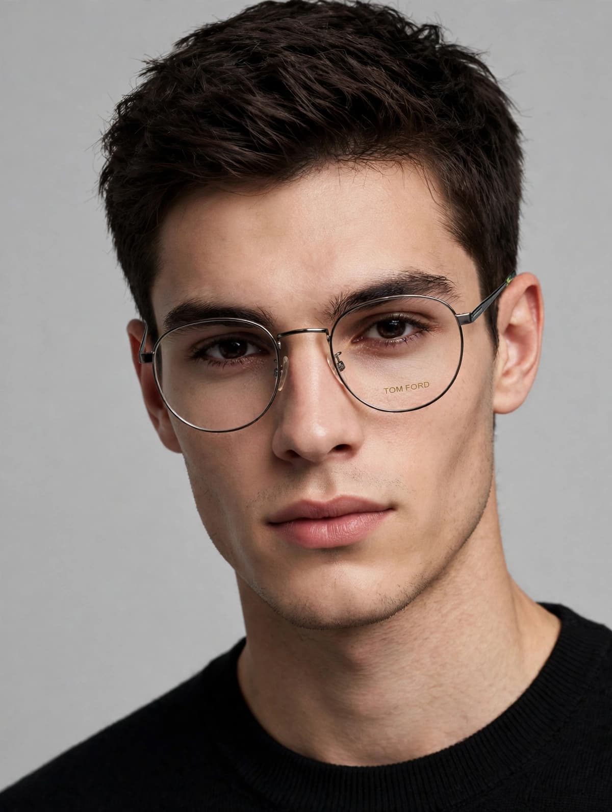 Tom Ford Grey Metal Sheet Acetate Shel Round Eye Glasses