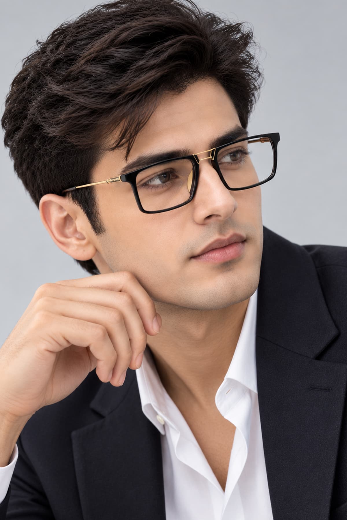 Police Black & Gold Tortoise & Silver Sheet Acetate Rectangular Eye Glasses